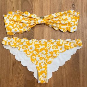 Marysia, Antibes Bikini Top and Bottom, Size Medium, Color Yellow Floral Print